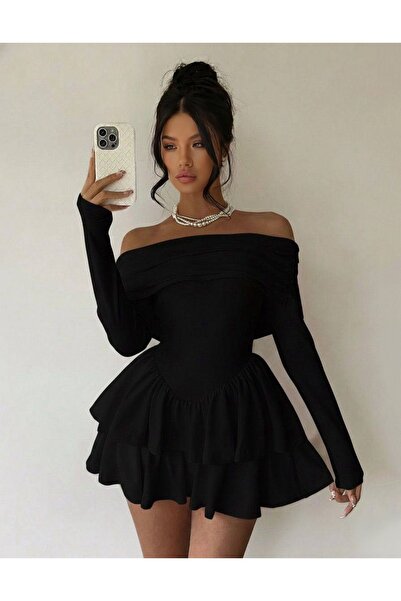 Les Séduisantes c.a. Φούστα από ύφασμα κατάδυσης με γιακά Madonna με ειδικό σχέδιο, αυτοφουσκωτό φόρεμα