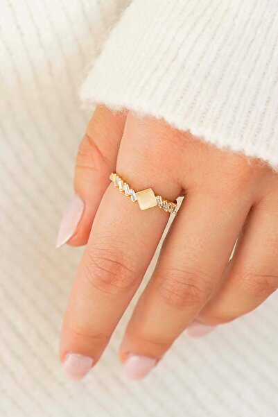 TREND COLLECTİON Minimal Gold Baget Taşlı Ayarlanabilir Kadın Yüzük