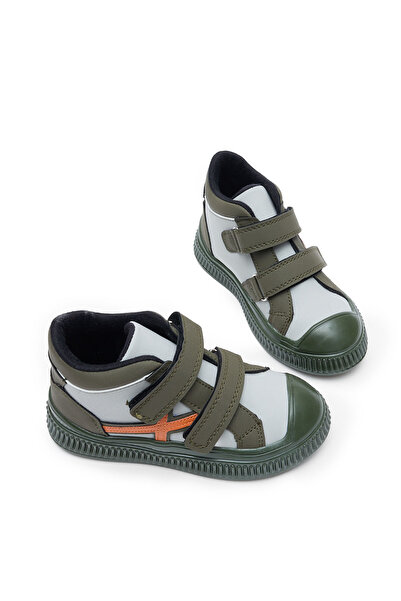 Tonny Black Children's Unisex Khaki Flexible Thermo Sole Double Velcro Strip Patterned Sports Short Boots