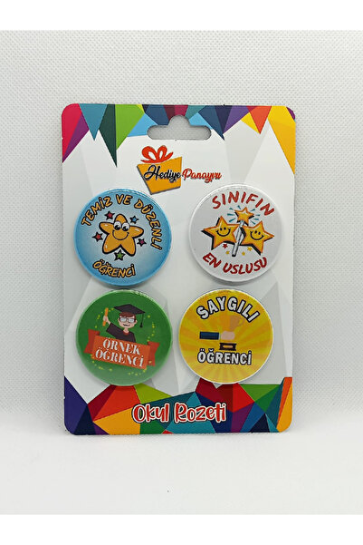 Hediye Panayırı Öğrenci Davranış Rozetleri – 4’lü Set (44 mm, Metal, Yerli Ür...
