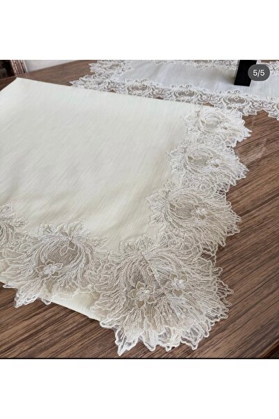 Madamca Lisandra Gardenia (Linen) French Lace Luxury Tablecloth (160*220) and Runner (45*140)
