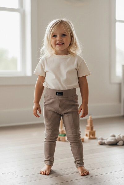 Sarakids 11-12 Yaş Kız Çocuk Şardonlu Tayt – Bej