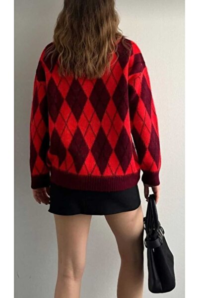 METLAM TEKSTİL Diamond pattern bicycle collar knit sweater