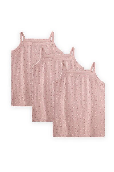 Cigit Girl's Tank Top with Rope Straps Triple Powder Floral Pattern