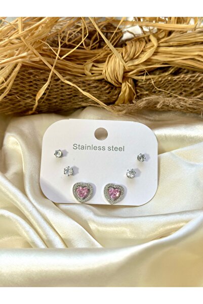 DEMİR ACCESORİES Women's Stainless Steel Silver Color Set of 6 Earrings