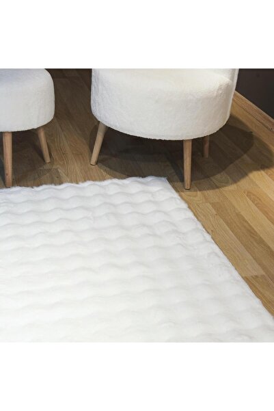 LILYUM LUX BUBBLE BEYAZ PELUŞ HALI, KAYMAZ, MAKİNEDE YIKANABİLİR