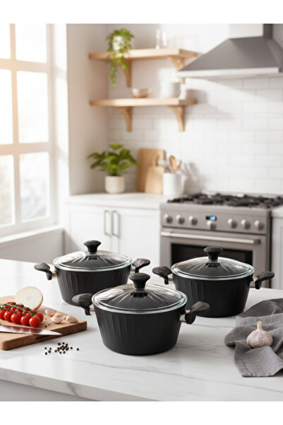 StarHouse 3-Piece Stella Fireproof Non-Stick Cookware Set 20 cm - Black