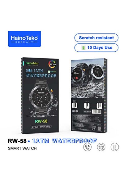 haino teko germany RW-58 Smartwatch, Water Resistant, with Large AMOLED Display, 3 Interchangeable Straps and Charging Cable, Designed for Men