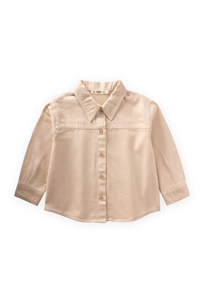 Cigit Single Pocket Gabardine Shirt 2-7 Years Old Beige