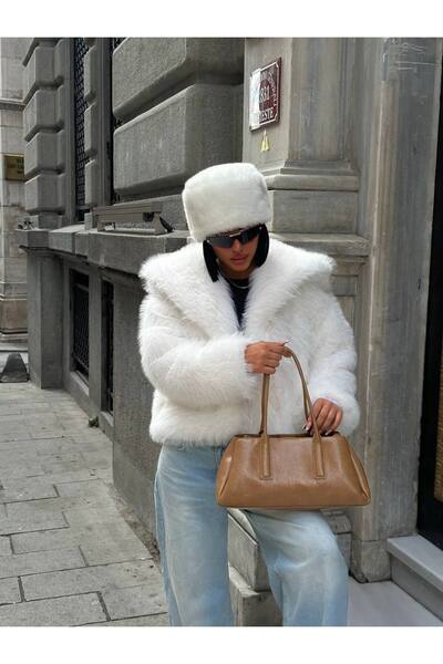 SHEZAN MODA Women's Lined Wide Collar Snap Fastener Faux Faux Fur Coat Stl-10004759