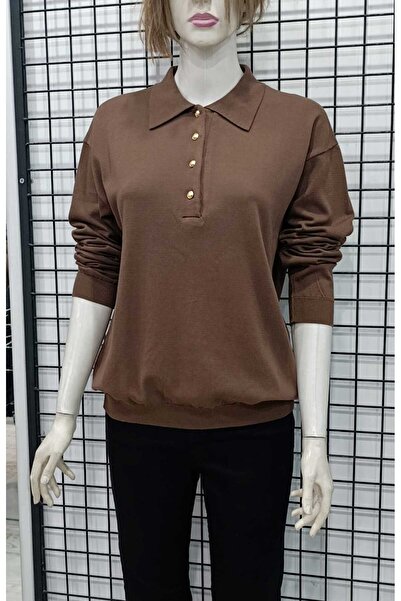 Butik Şans Button Detailed Shirt Collar Knitwear Blouse Sweater