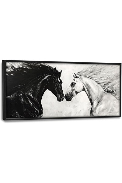 ALAYRA International Black & White Western Horse Canvas Wall Art Framed Decor...