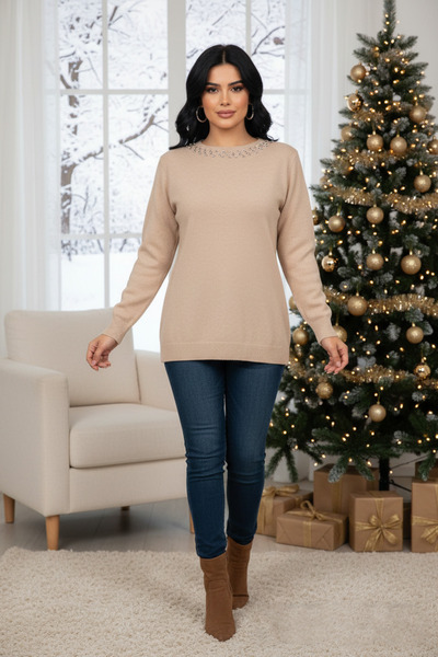 OEM Women's beige sweater with elegant applications