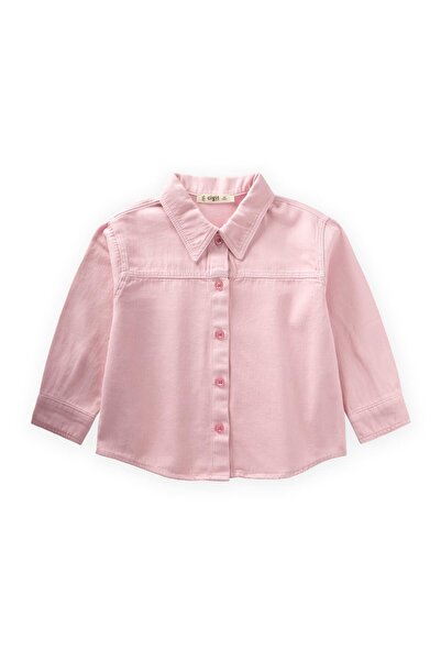 Cigit Single Pocket Gabardine Shirt 2-7 Years Old Pink