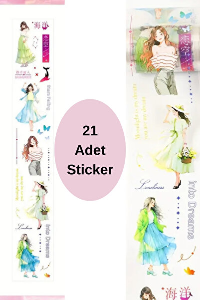 Kolbi Craft 21 Adet Sticker Şeffaf Kız Sticker Scrapbook Bullet Journal Ajand...
