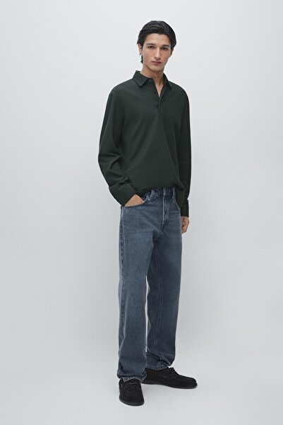 Massimo Dutti Dokulu uzun kollu polo yaka t-shirt