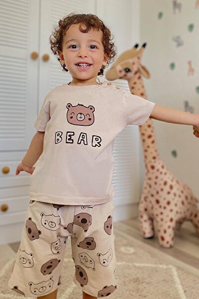 Breeze Baby Boy Shorts Set Cool Teddy Bear Printed 9 Months-3 Years, Beige