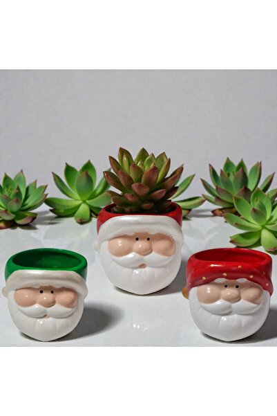 KELEBEK RÜYASI SANAT ATOLYESİ NOEL SAKSI-Noel Baba Figürlü Skulent Saksı-3 Adet