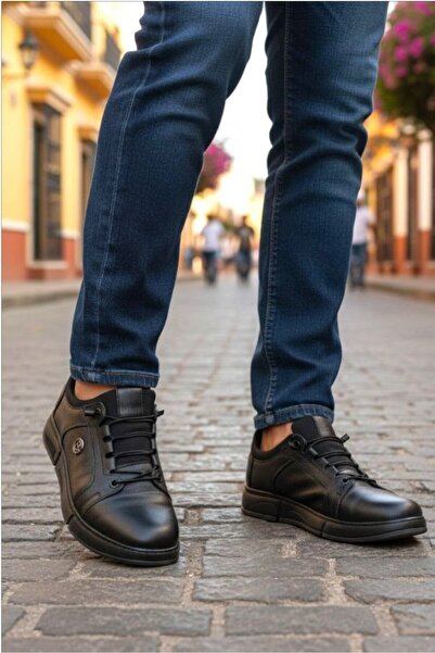 Gönbeler Men's Black Inner Outer Genuine Leather Full Orthopedic Casual Shoes