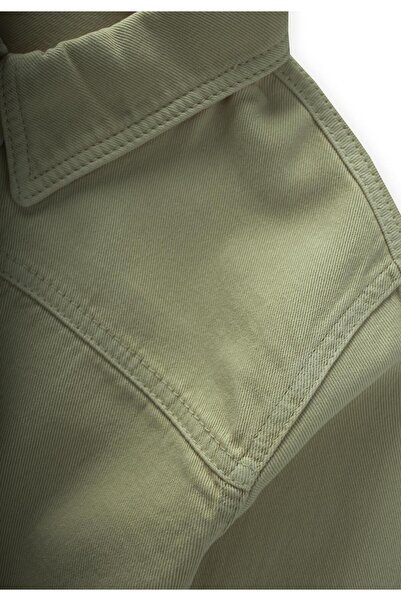 Cigit Single Pocket Gabardine Shirt 2-7 Years Khaki Green