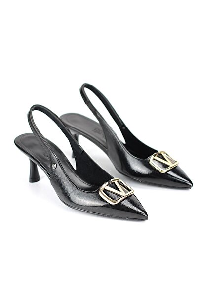 Gökhan Talay Liselotte Flexible Soft Non-Slip Sole (4 cm) Black Patent Leather Open Elastic V Buckle Women's Shoes