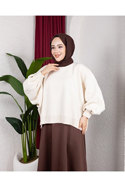 Sfg Life Moda Women's Crew Neck and Balloon Sleeve Knitwear Oversized Sweater