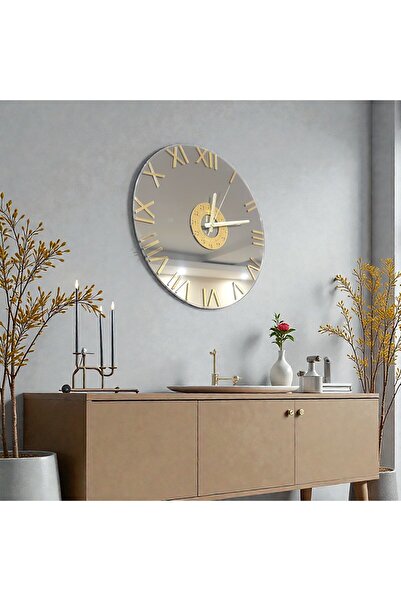 Formiqra Gold Pleksi Roma Rakamlı Sessiz Akar Gerçek Bronz Ayna Duvar Saati 35cm