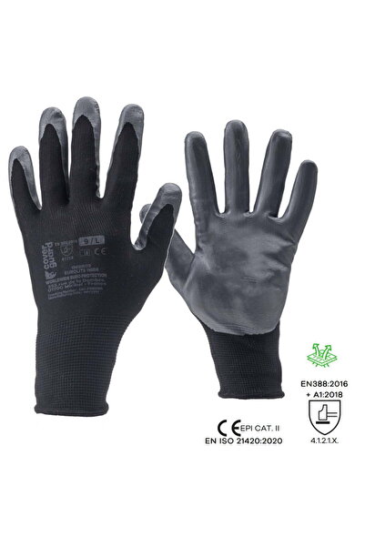 Coverguard EUROLITE 1NIBB nitrile protective gloves, with coated palm, black, size 9, set of 10 pieces