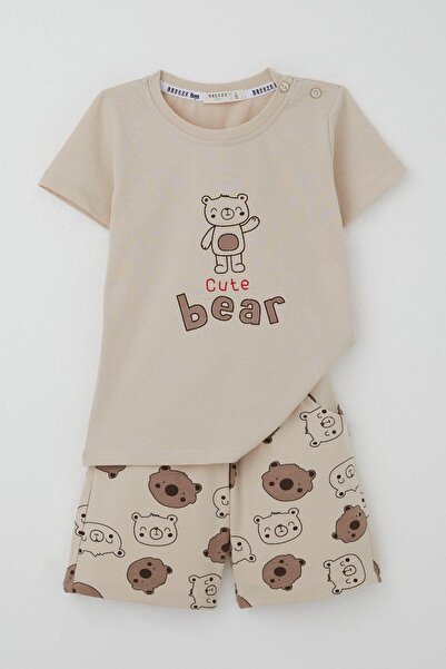Breeze Baby Boy Shorts Set Cool Teddy Bear Printed 9 Months-3 Years, Beige