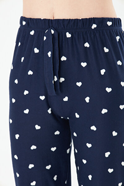 masso Navy Blue White Heart Ayan Suede Sweatpants