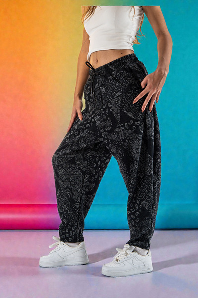 FG KONNİCHİWA Unisex Φαρδύ παντελόνι με έθνικ σχέδιο, ελαστική μέση και πόδια, με τσέπες, χαλαρό, hippie, μποέμικο, φαρδύ, έθνικ σχέδιο