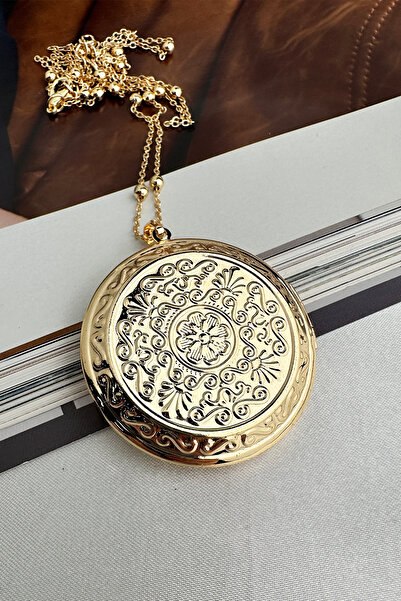 Modex Motif embroidered round openable lid necklace (68cm)