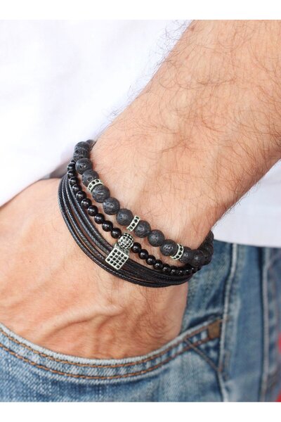 Crack Men's Bracelet Set Lucky Trio Light Silver