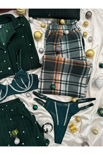 Lena Homewears Daily Comfortable Couple Long Sleeve New Year Green Couple Set (Boxed)