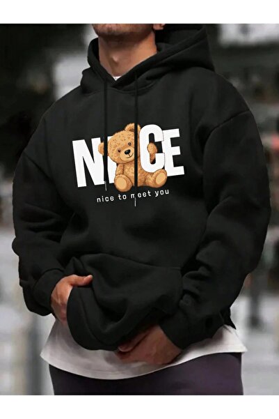 ship master Hanorac unisex negru supradimensionat cu glugă bumbac 100% 3 Thre...