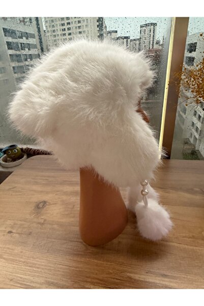 Blotch Women's Cold-Protecting Lined Beanie with Pearl Detail and White Plush Pompom