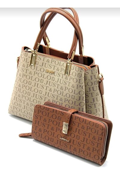 eflanmoda Just Polo Monogram Baskılı Kadın El ve Omuz Çantas & Cüzdan