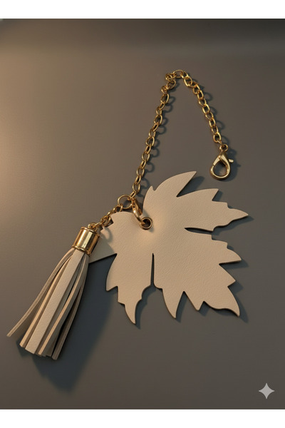 Zeyora Deri Yapraklı Charm, Püsküllü Charm, Çanta Charm, Çanta Aksesuarı