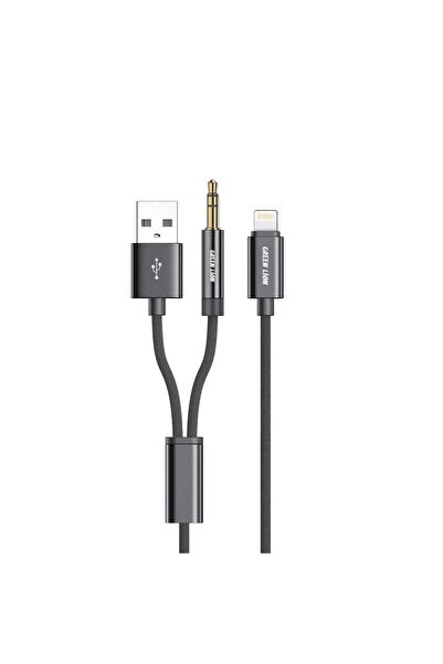 Green Lion كابل AUX مضفر 2 في 1 بطول 1.2 متر - 3.5 مم وLightning، تصميم متين،...