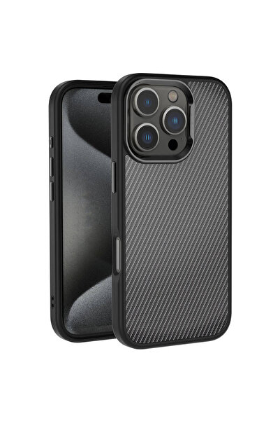 zore Apple iPhone 16 Pro Max Kılıf Karbon Fiber Görünümlü Parlak Kamera Çerçe...