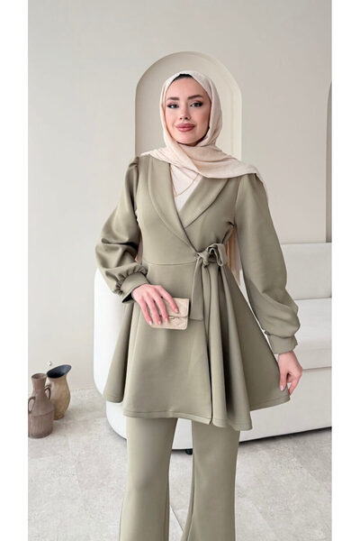 RFK Butik Women's Side Tie New Season Scuba Suit - Green