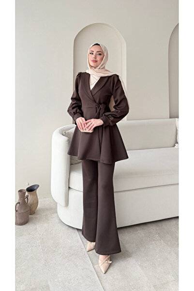 RFK Butik Women's Side Tie New Season Scuba Suit - Brown