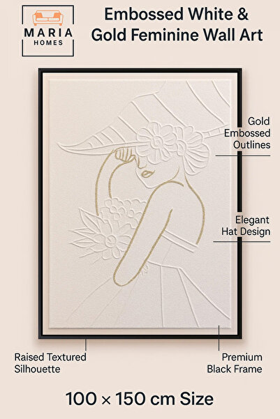 MARIA HOMES Modern Wall Art 150×100 – Abstract Frame & Luxury Embossed Woman Wall Decor