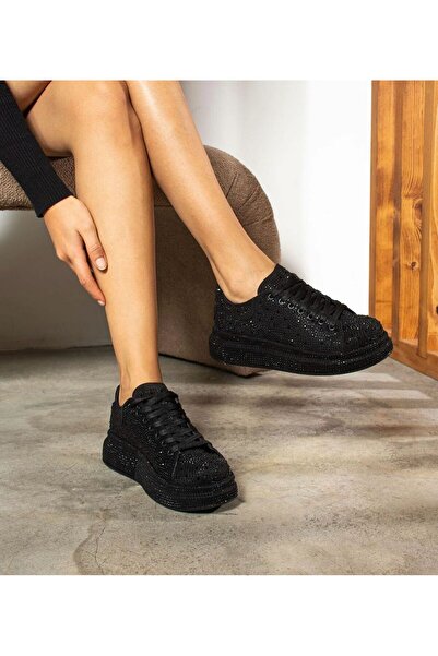 dabab shoes Stella Women's Black Stone Sparkling Platform Sneakers Sports Shoes