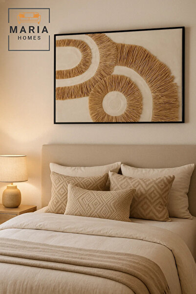 MARIA HOMES Natural Textured Abstract Wall Art – Modern Neutral Straw Design for Living Room & Bedroom-120*80CM