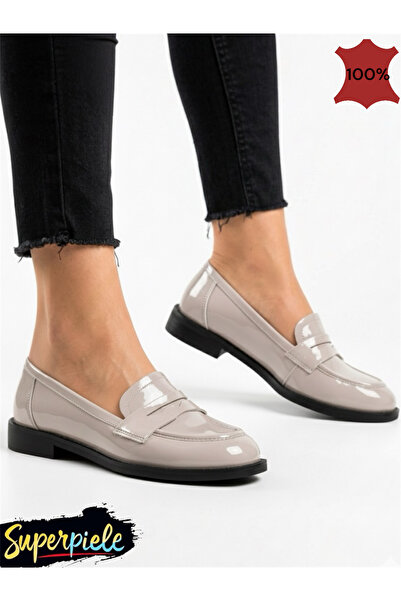 ANGEL BLUE Women's casual loafers patent leather shoes, gray, slip-on