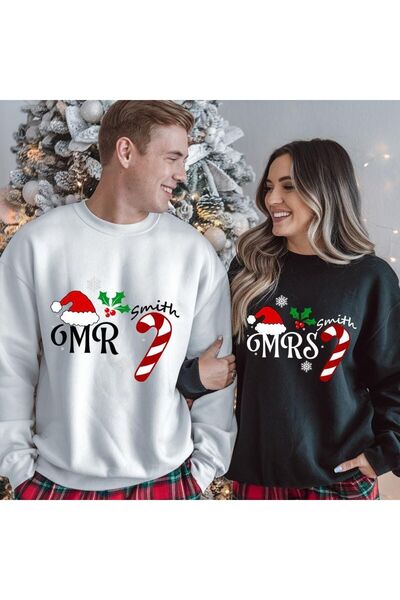 HerTarzınTrendi طقم سويت شيرت للزوجين بطابع عيد الميلاد - طقم سويت شيرت للعام...