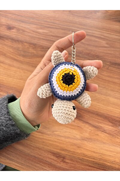 marifetli tığım Amigurumi Nazar Boncuklu Kaplumbağa Anahtarlık – El Yapımı Ör...