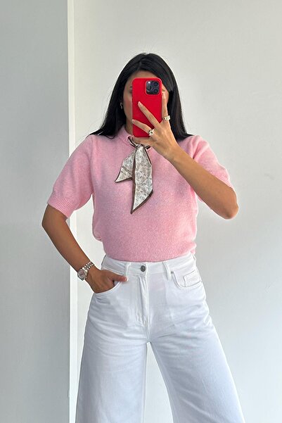 Qu Style Pulover cu mânecă scurtă cu eșarfă