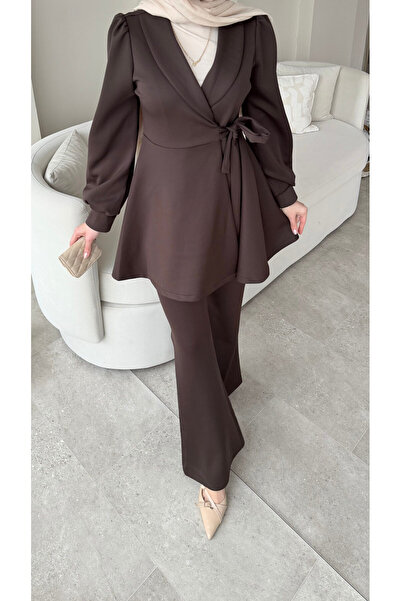 RFK Butik Women's Side Tie New Season Scuba Suit - Brown